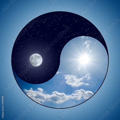 Modified Yin & Yang symbol - sunny day versus moon at night