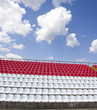 Red and white outdoor stadium seats
