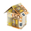 house built with euro bills, isolated on white