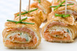 Fresh salmon and cream cheese canapes with chives