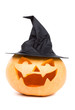 Carved pumpkin in a funny witch hat Carved pumpkin in a funny witch hat