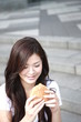 young woman takes the lunch