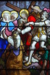 via dolorosa, glass painting in old church, honfleur, france