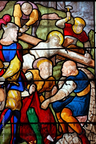crucifiction, glass painting, honfleur, france
