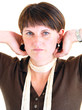 Forty years a woman with short dark hair .