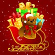 Santa Claus sleigh with gift boxes and teddy bear