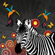 Illustration mit Zebra und Kolibris