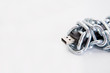 pendrive, chain and lock on the white background
