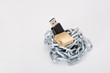 pendrive, chain and lock on the white background