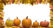 Fall leaves with halloween pumpkins on white background