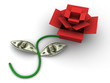 Abstract image. Boxes as rose with dollars. 3d