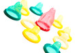 Multicolored condoms. Isolated on white.