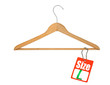 coat hanger and L size tag on white
