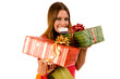 Beautiful shopping girl hold gift box