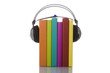 colorful audiobook concept with headphones and books colorful audiobook concept with headphones and books