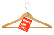 coat hanger and price cut tag on white background