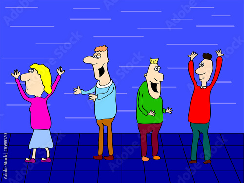 people dancing cartoon. Four cartoon funny people