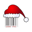 Vector illustartion of Santa's cap on barcode.