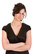 Young Caucasian female with headset, arms crossed