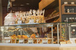 Bakery with rolls and cakes on display, Germany.