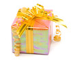 Shiny gift box with ribbon on a white background