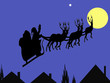 Illustration: Santa christmas card flying across the rooftops Santa christmas card flying across the rooftops