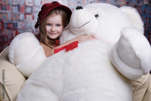 Small Cute Girls Images on Photo  Little Cute Girl In Red Dress With Big Smile Holding Teddy Bear