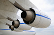 Three turbo-jet engines under wing of cargo airplane Three turbo-jet engines under wing of cargo airplane
