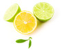 Lemons and Limes with leaves on white