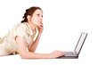 Young attractive businesswoman working on laptop