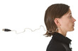 Photo: Woman with USB cable in her neck - ready to be plugged in. Woman with USB cable in her neck - ready to be plugged in.