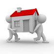 two 3d humans carry a home intheir hands