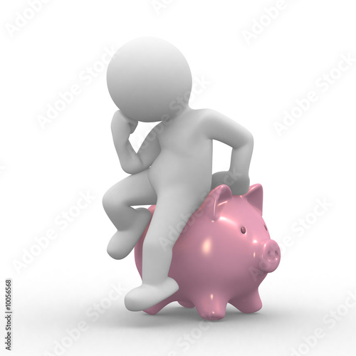 Illustration: 3d human with a pig bank 3d human with a pig bank