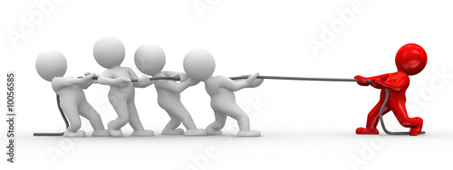 Illustration: many 3d humans pull a rope to opposite directions many 3d humans pull a rope to opposite directions