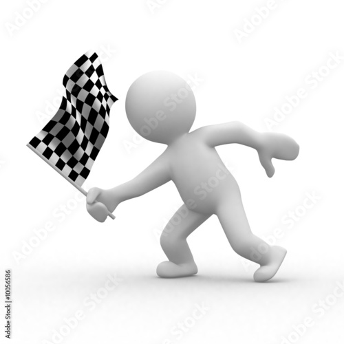 checkered flag vector. 3d human with checkered flag