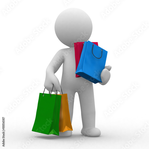 Illustration: 3d human carry many shopping bags 3d human carry many shopping bags