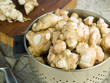 Garden fresh jerusalem artichokes. Helianthus tuberosus.