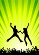 Couple jumping over the crowd