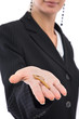 businesswoman holding a key on white, shallow dof
