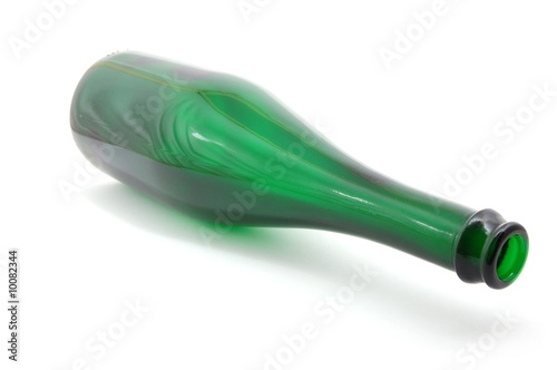 Photo: green empty bottle of wine isolated on white background green empty bottle of wine isolated on white background