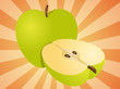 Apple illustration whole and half cross-section isometric view