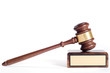 Wooden justice gavel and block with brass