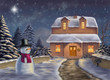 Christmas landscape at night. Original digital illustration.