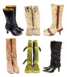 Six pair of women boots on the white background