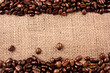 Coffee beans on a jute background