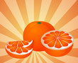 Orange fruit, whole, halved, and sliced into sections
