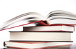 Open book on stack of books Open book on stack of books