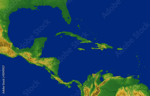 Illustration: Caribbean Map with Terrain Caribbean Map with Terrain