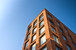 New office building with blue sky. Horizontal background.