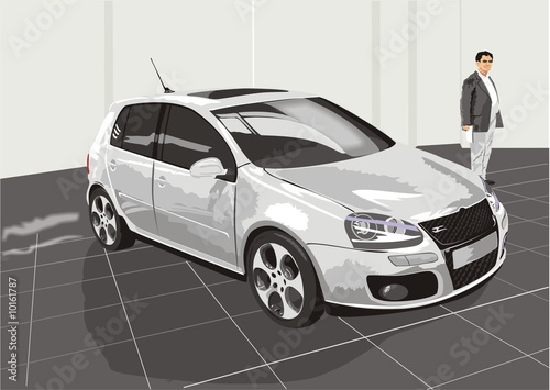 Illustration: The car and the buyer. Motor show The car and the buyer. Motor show